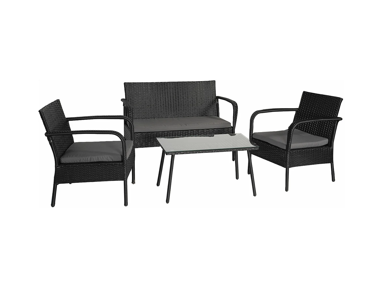 LIPARI tuinmeubelset in zwart gevlochten kunststof - grijze kussens