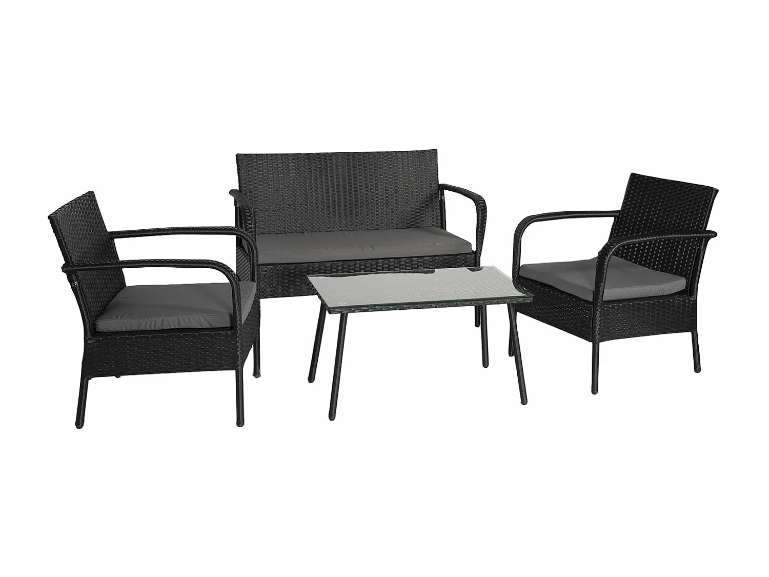 LIPARI tuinmeubelset in zwart gevlochten kunststof - grijze kussens