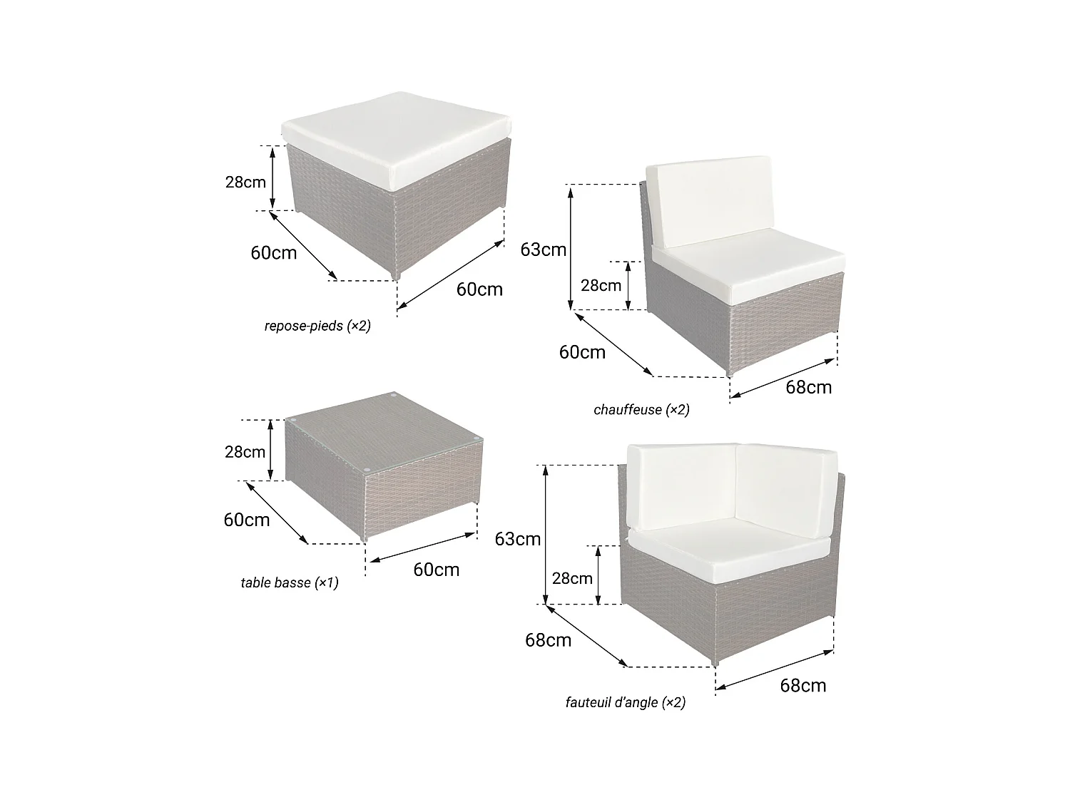 Set di mobili da giardino BONIFACIO in resina intrecciata nera, 6 posti a sedere - cuscino grigio