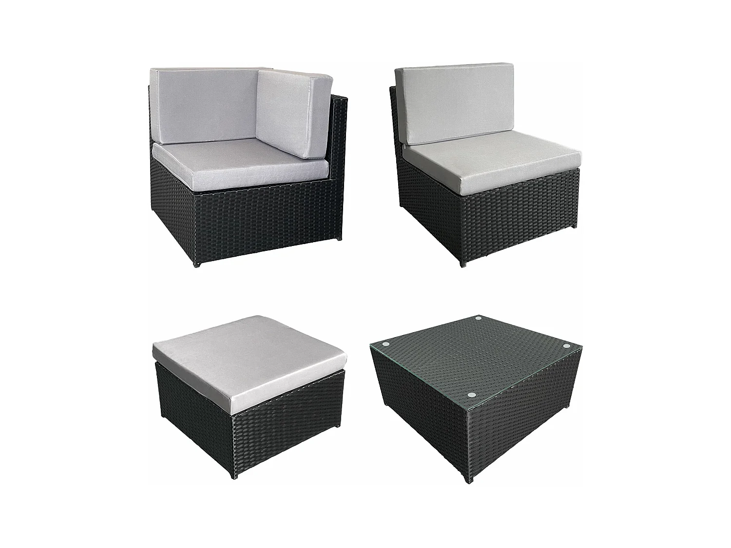 Set di mobili da giardino BONIFACIO in resina intrecciata nera, 6 posti a sedere - cuscino grigio