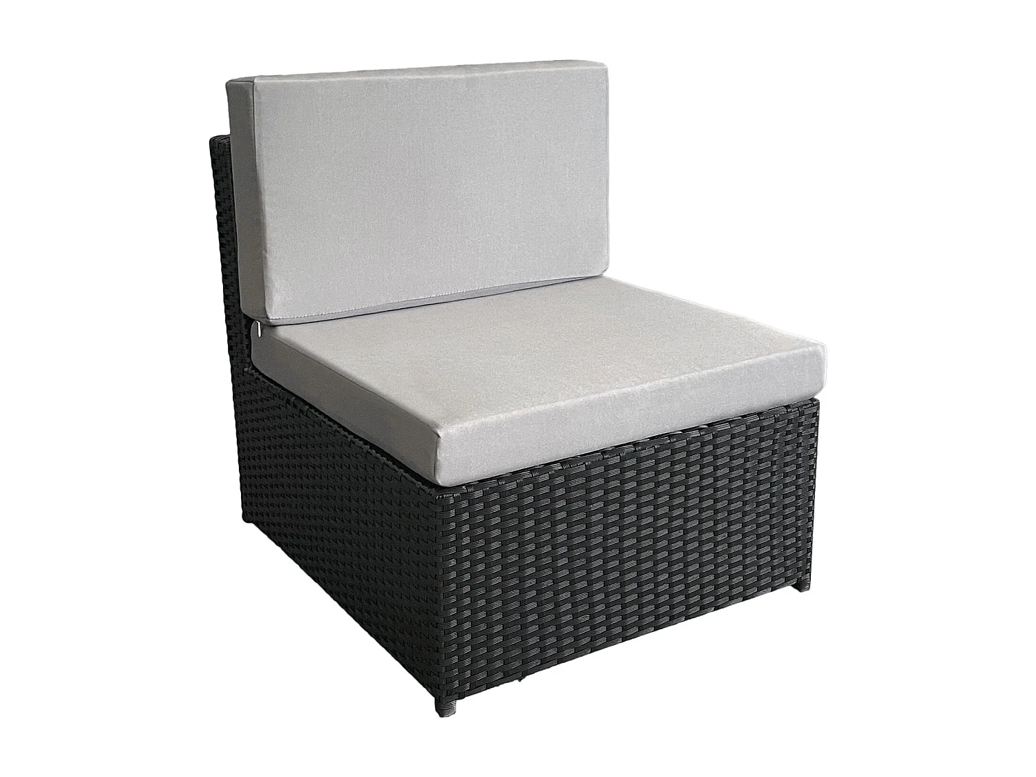 Salon de jardin BONIFACIO en résine tressée noir 6 places - coussin gris - HAPPY GARDEN