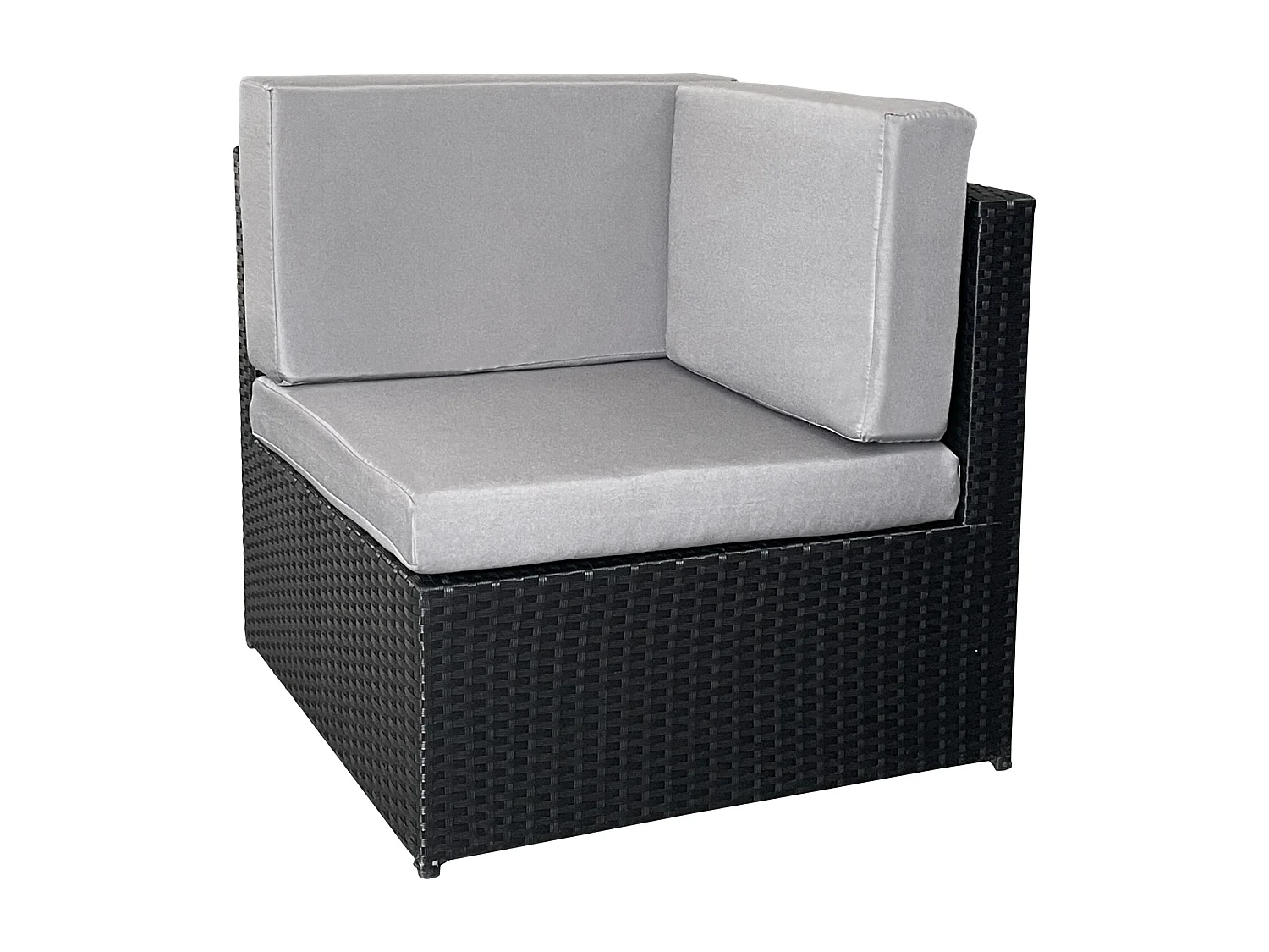 BONIFACIO tuinmeubelset van zwart gevlochten kunststof, 6 zitplaatsen - grijs kussen