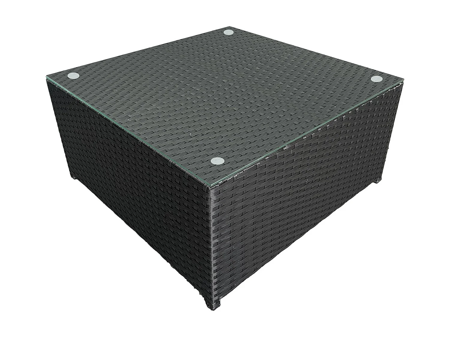 Salon de jardin BONIFACIO en résine tressée noir 6 places - coussin gris - HAPPY GARDEN