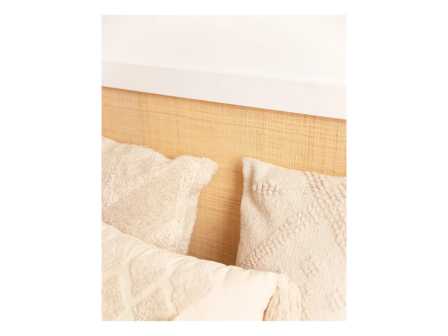 Testiera del letto in legno massello e rafia in tono bianco 140x60cm - ELLEN RAFIA - DECOWOOD