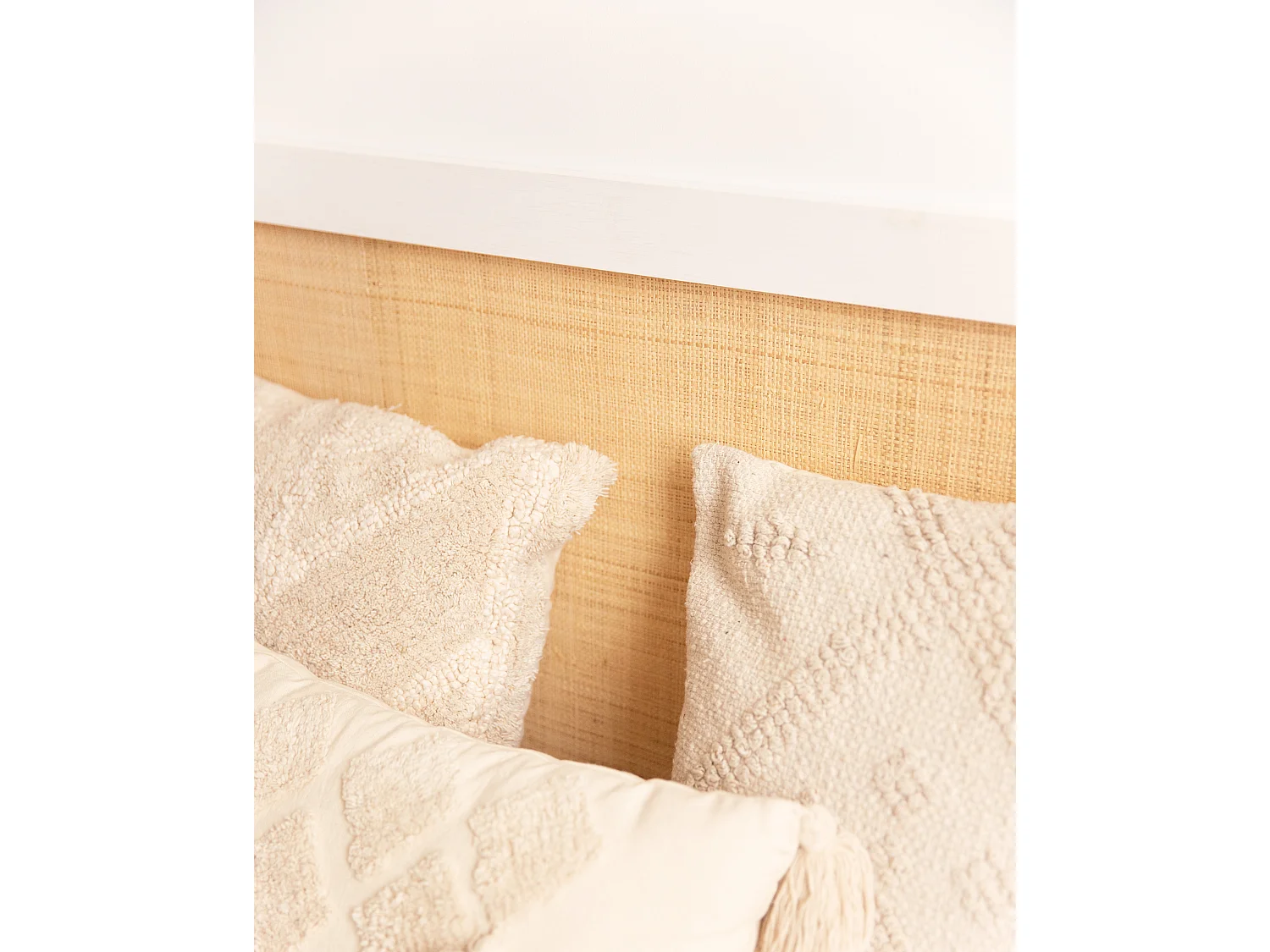 Tête de lit en bois de pin et raphia blanc 140x60cm - ELLEN RAFIA - DECOWOOD