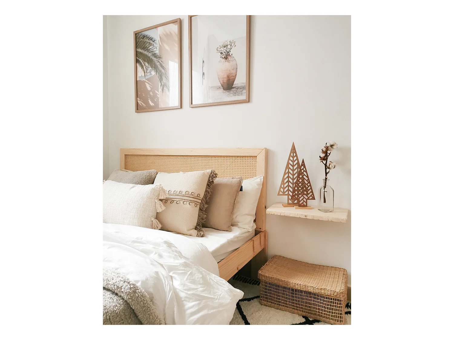 Cabecero de cama de madera maciza y cannage en tono natural de 200x60cm - ELLEN CANNAGE - DECOWOOD