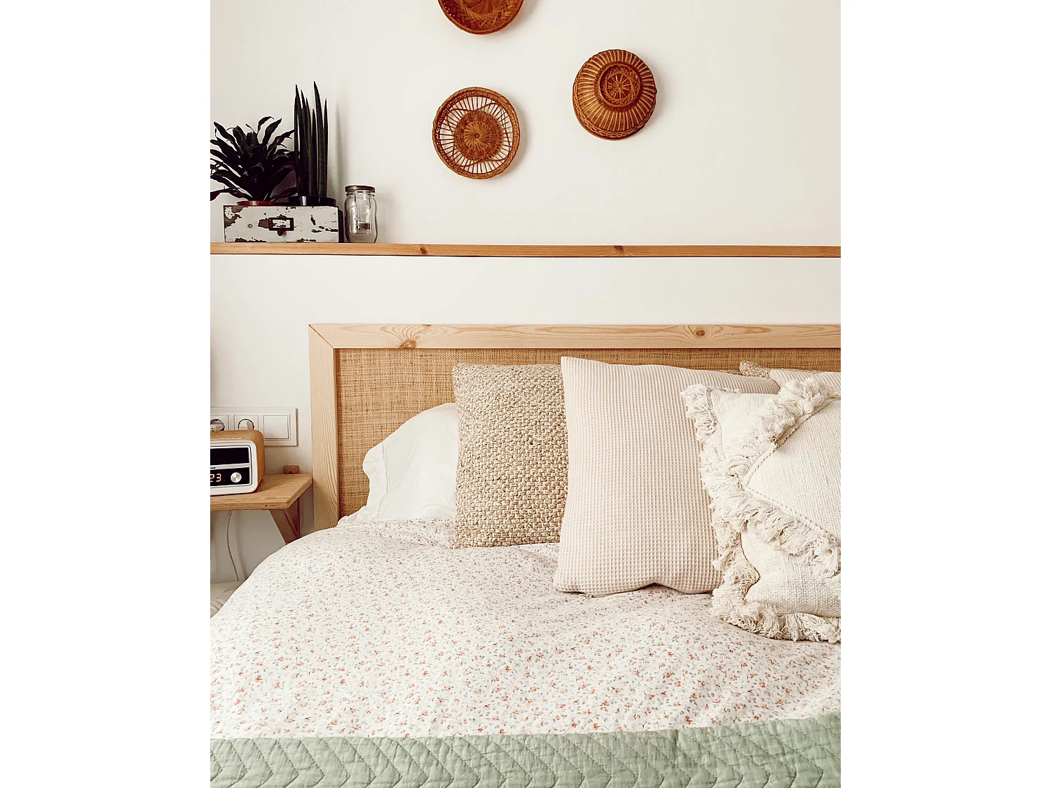 Tête de lit en bois de pin et raphia naturel 180x60cm - ELLEN RAFIA - DECOWOOD