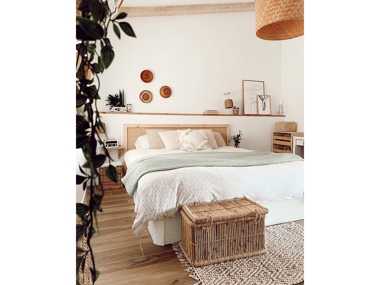 Tête de lit en bois de pin et raphia naturel 180x60cm - ELLEN RAFIA - DECOWOOD