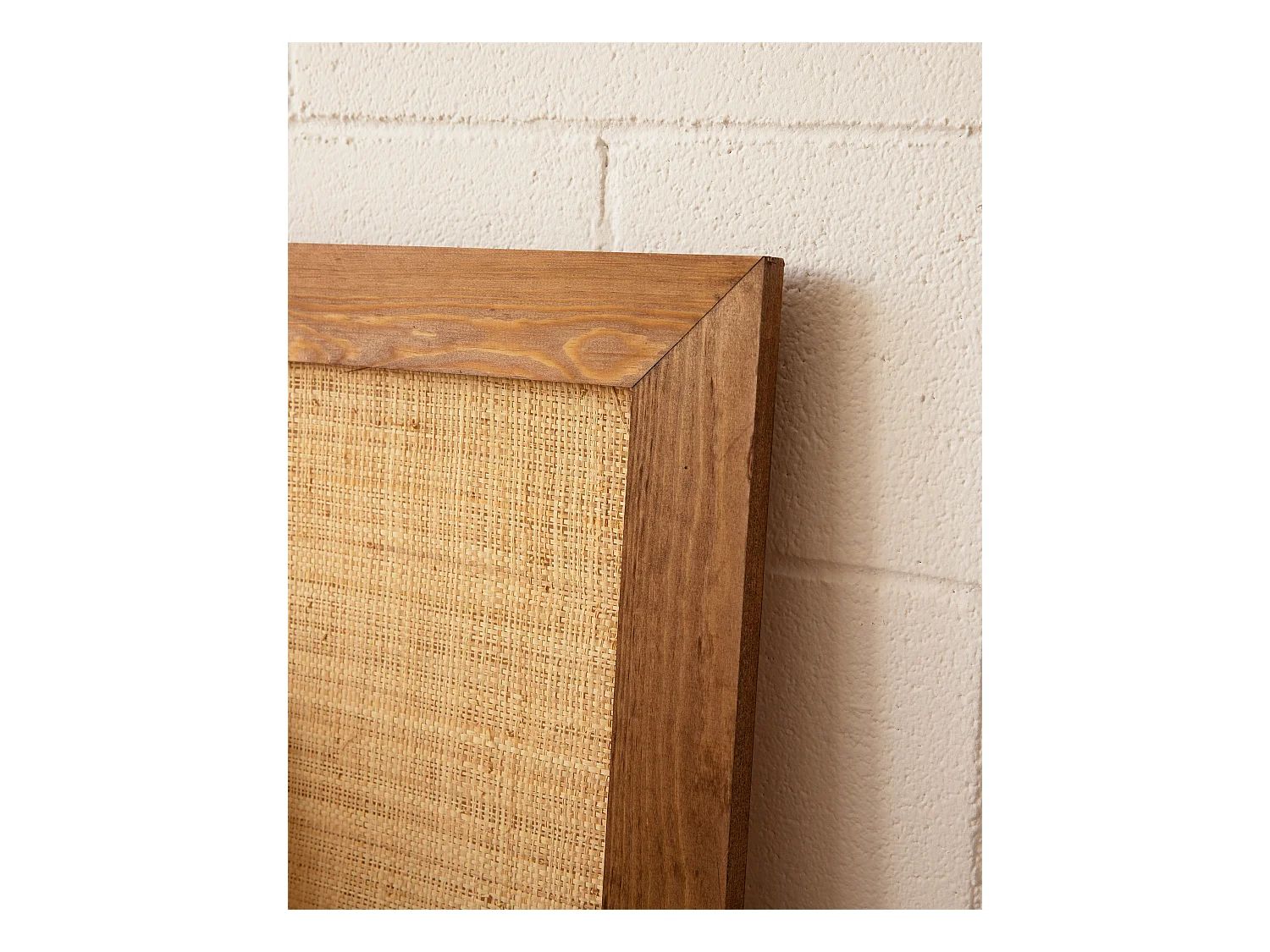 Cabecero de cama de madera maciza y rafia en tono roble oscuro de 180x60cm - ELLEN RAFIA - DECOWOOD