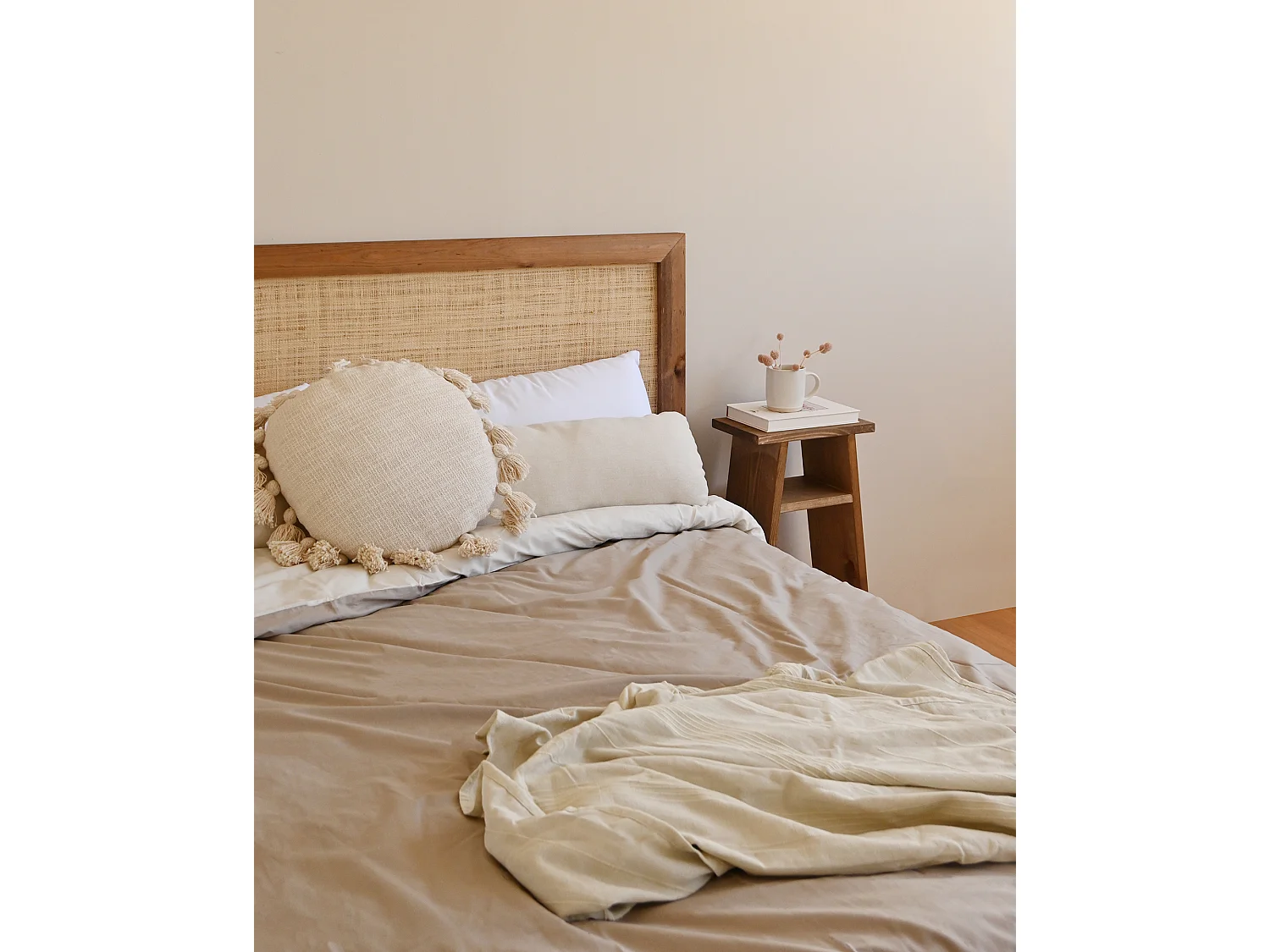 Tête de lit en bois de pin et raphia vieilli 180x60cm - ELLEN RAFIA - DECOWOOD