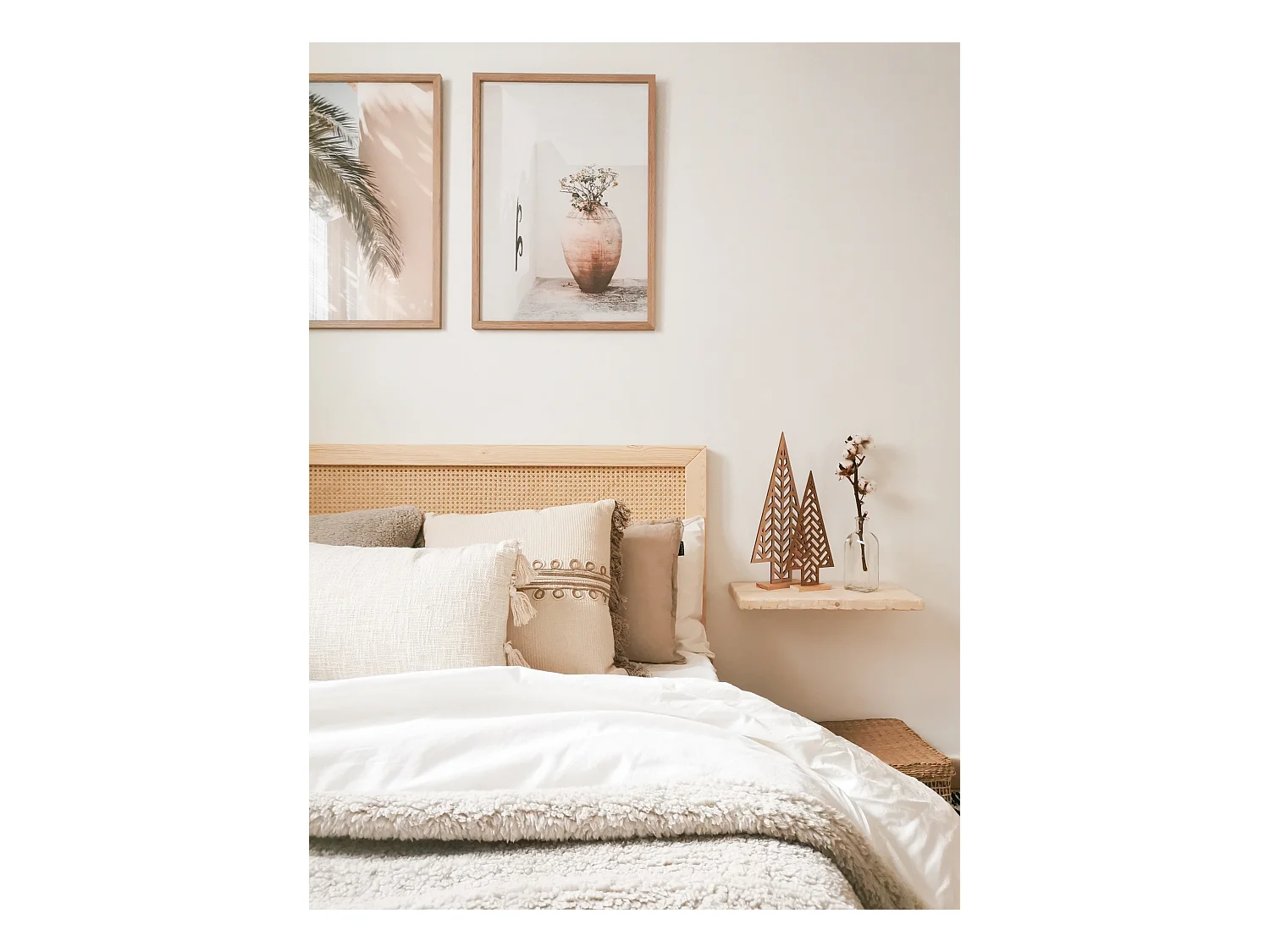 Cabecero de cama de madera maciza y cannage en tono natural de 160x60cm - ELLEN CANNAGE - DECOWOOD