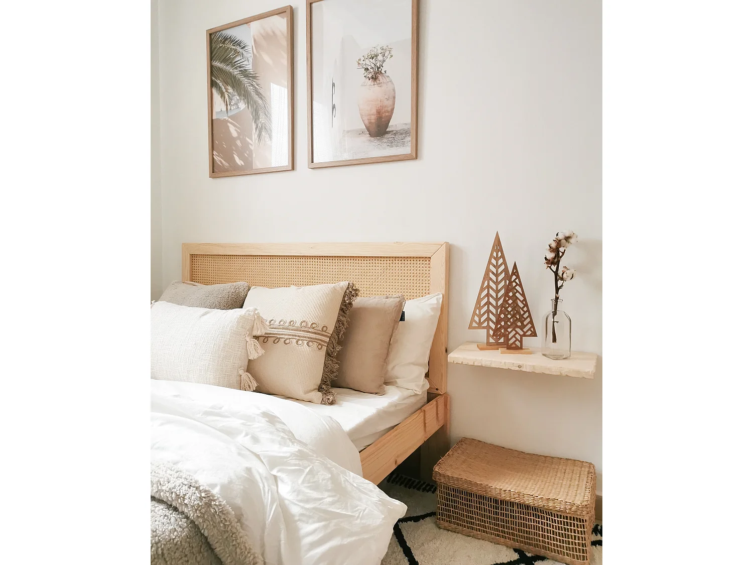 Cabecero de cama de madera maciza y cannage en tono natural de 160x60cm - ELLEN CANNAGE - DECOWOOD