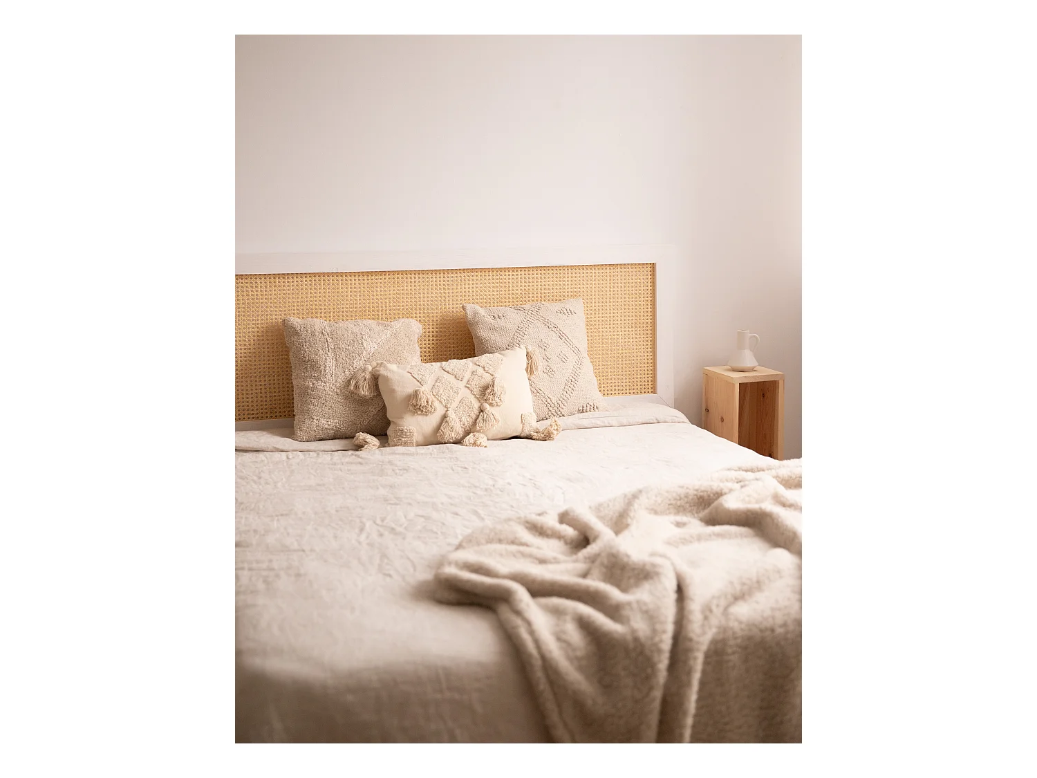 Testiera del letto in legno massello e cannage tono bianco 100x60cm - ELLEN CANNAGE - DECOWOOD