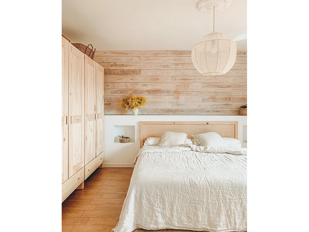 Tête de lit en bois de pin et raphia naturel 200x60cm - ELLEN RAFIA - DECOWOOD