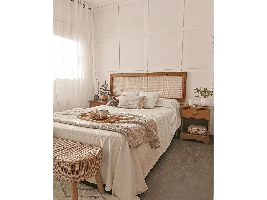 Cabecero de cama de madera maciza y cannage en tono roble oscuro de 200x60cm - ELLEN CANNAGE - DECOWOOD