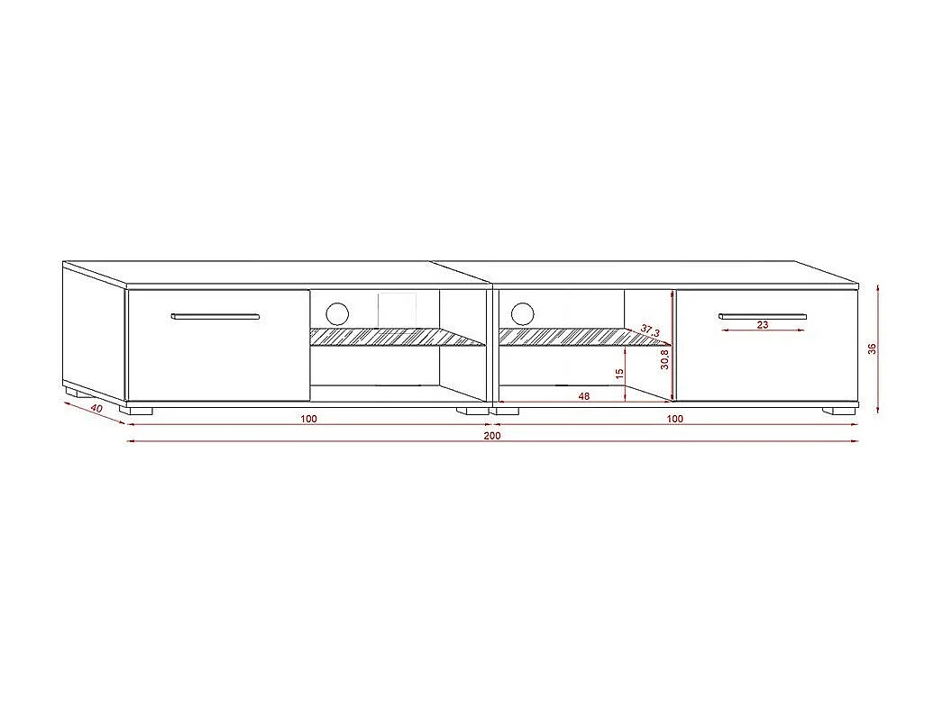 Meuble TV design LEON II XXL, 2 mètres, 2 portes et 4 niches, coloris blanc + LED