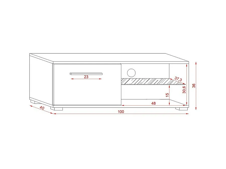 Meuble TV design LEON II 100 cm, 1 porte et 2 niches, coloris blanc et gris brillant+ LED