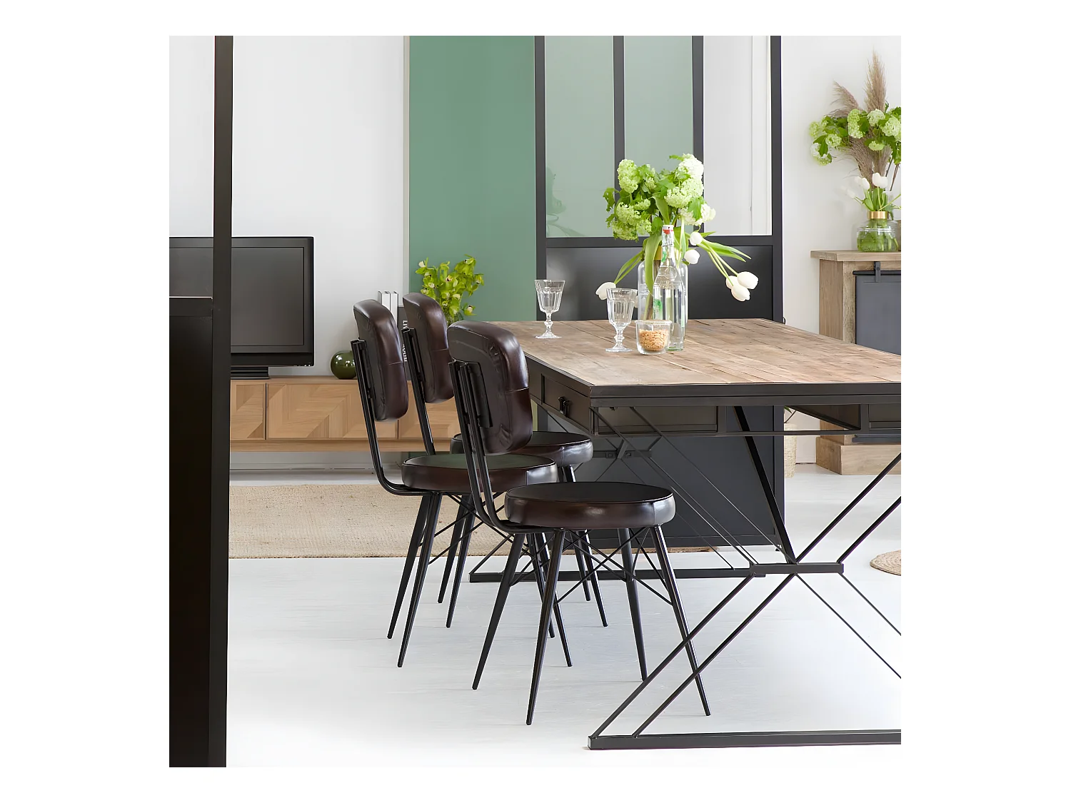 Chaise en cuir marron foncé Pharell (lot de 2)