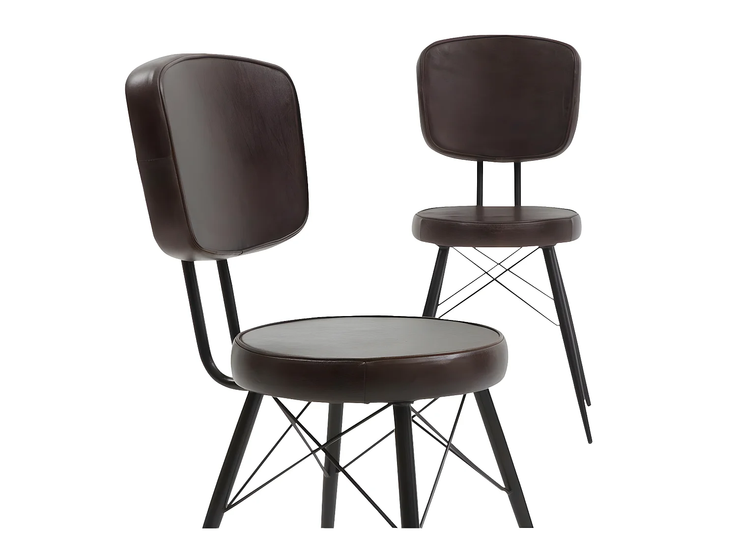 Chaise en cuir marron foncé Pharell (lot de 2)