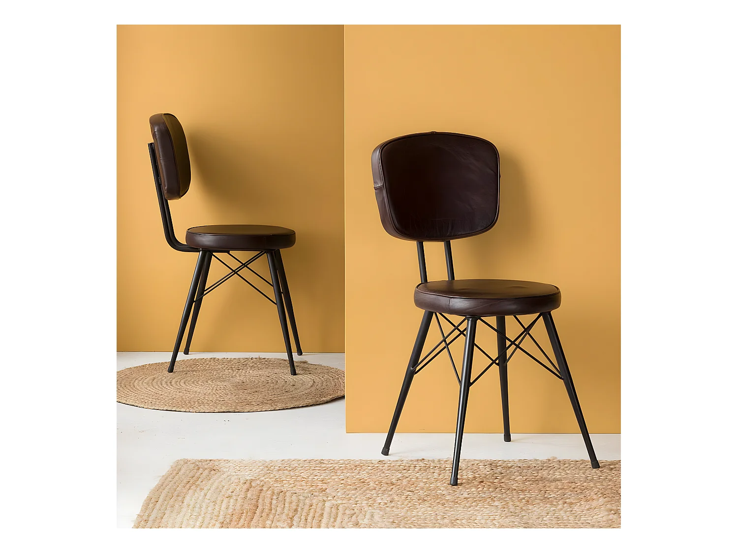 Chaise en cuir marron foncé Pharell (lot de 2)