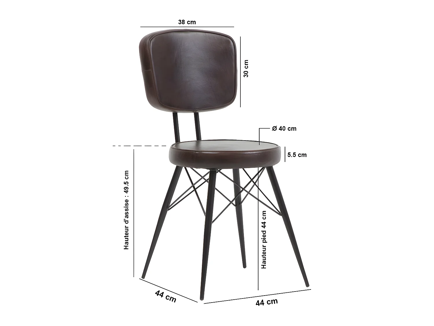 Chaise en cuir marron foncé Pharell (lot de 2)