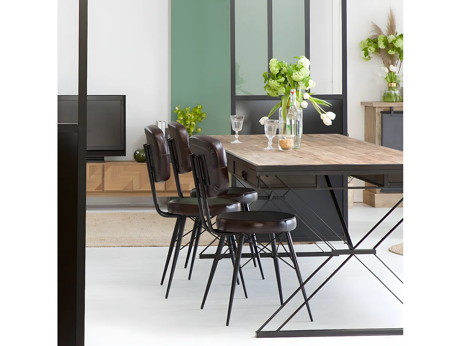 Chaise en cuir marron foncé Pharell (lot de 2)