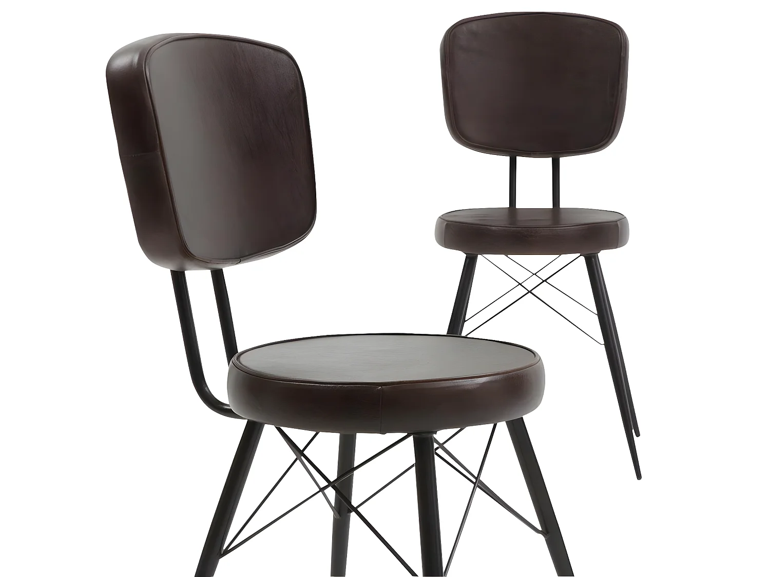 Chaise en cuir marron foncé Pharell (lot de 2)