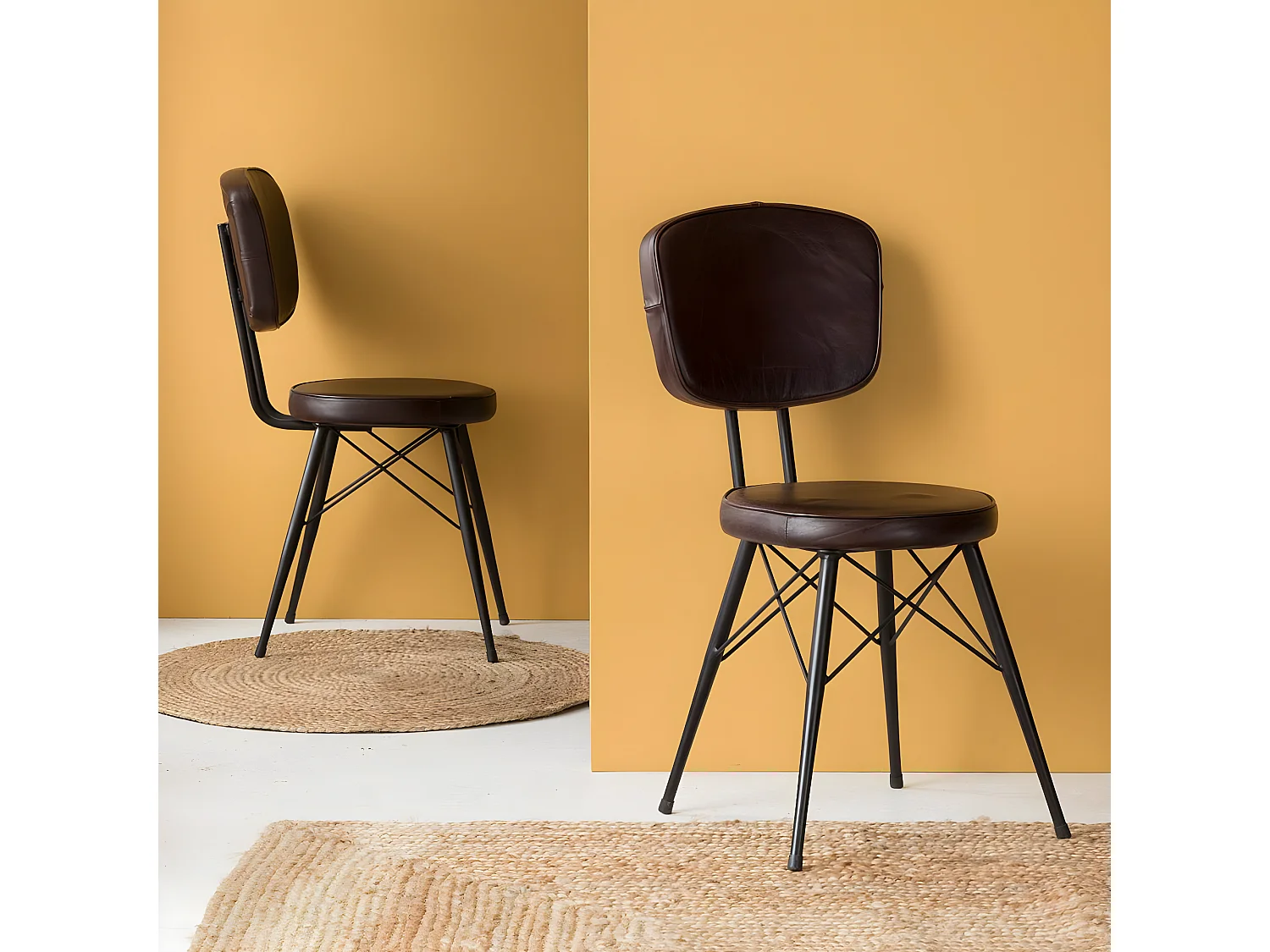 Chaise en cuir marron foncé Pharell (lot de 2)