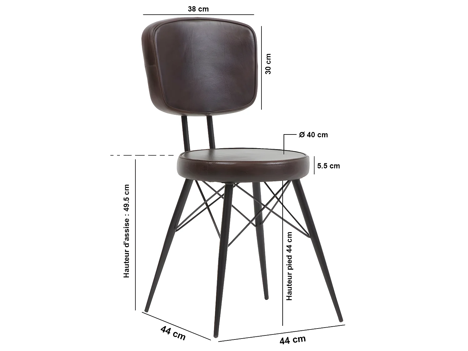 Chaise en cuir marron foncé Pharell (lot de 2)