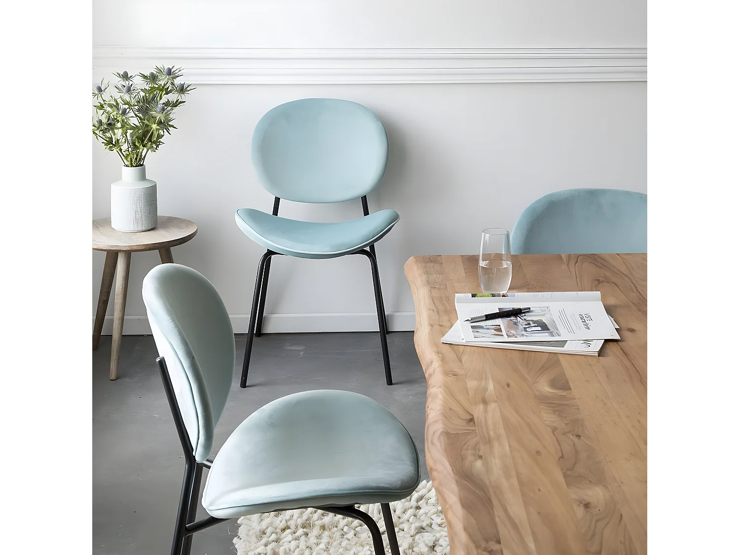 Chaise en velours bleu turquoise Sohane (lot de 2)