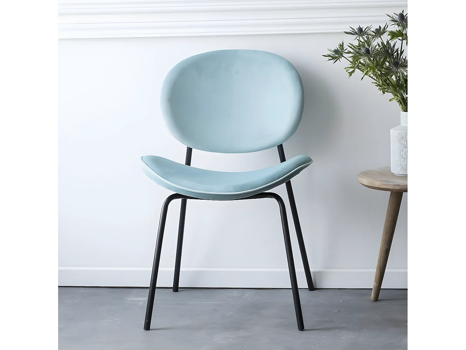 Juego de 2 sillas de terciopelo azul turquesa Sohane con patas de compás vintage