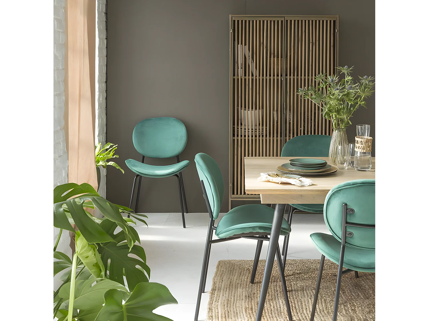 Chaise en velours vert émeraude Sohane (lot de 2)