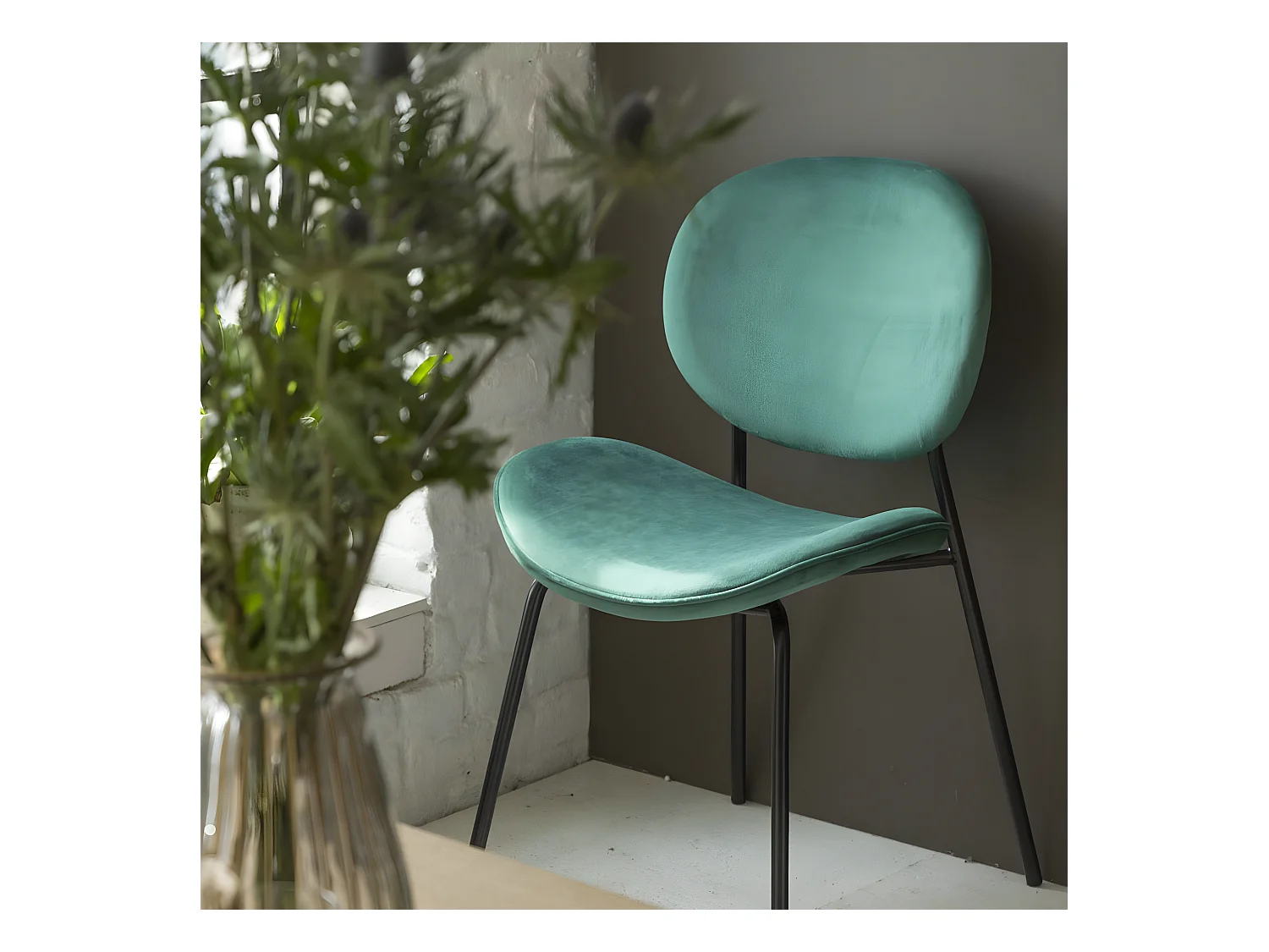 Chaise en velours vert émeraude Sohane (lot de 2)