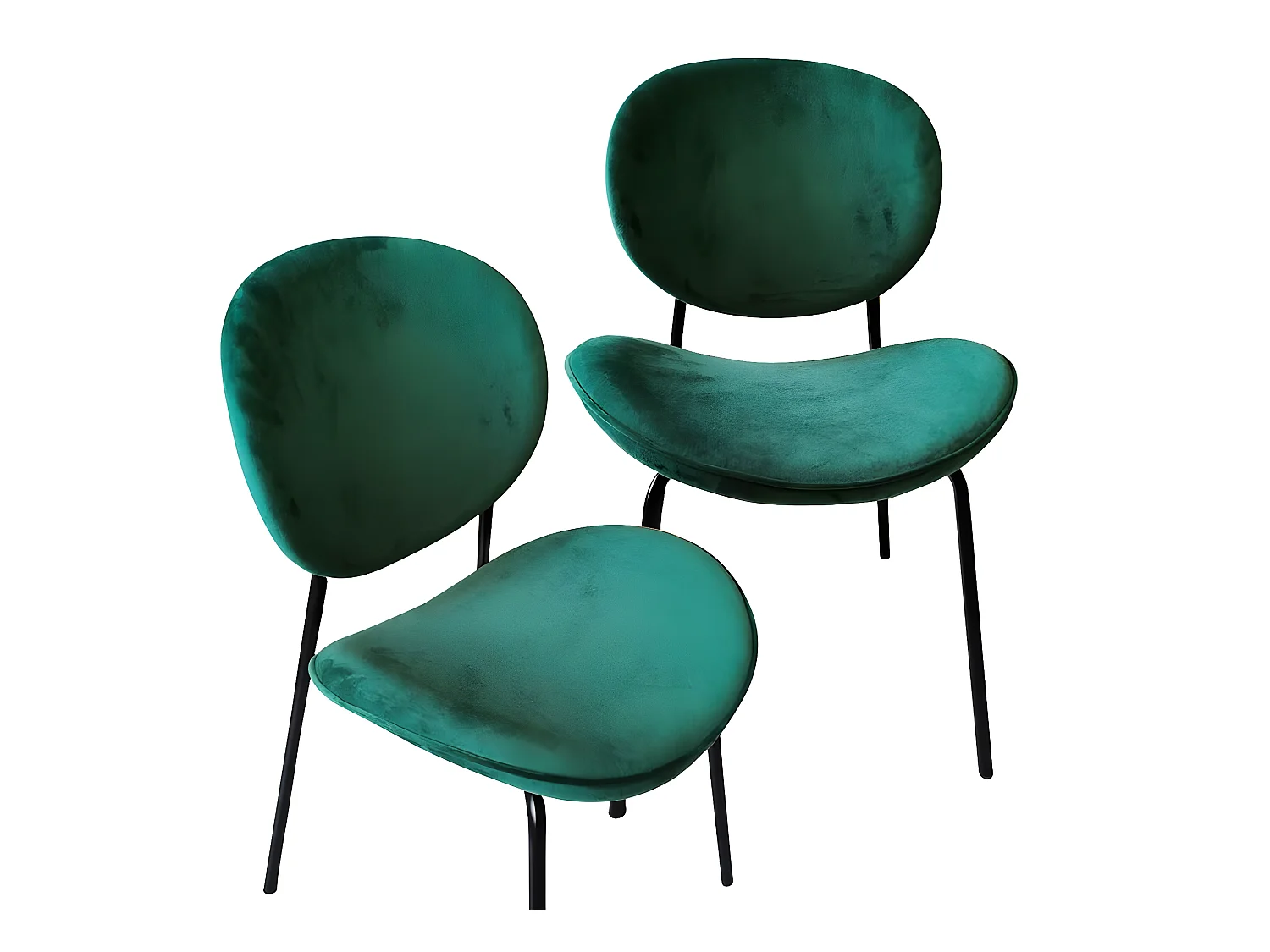 Juego de 2 sillas vintage de terciopelo verde esmeralda con base de compás de metal negro