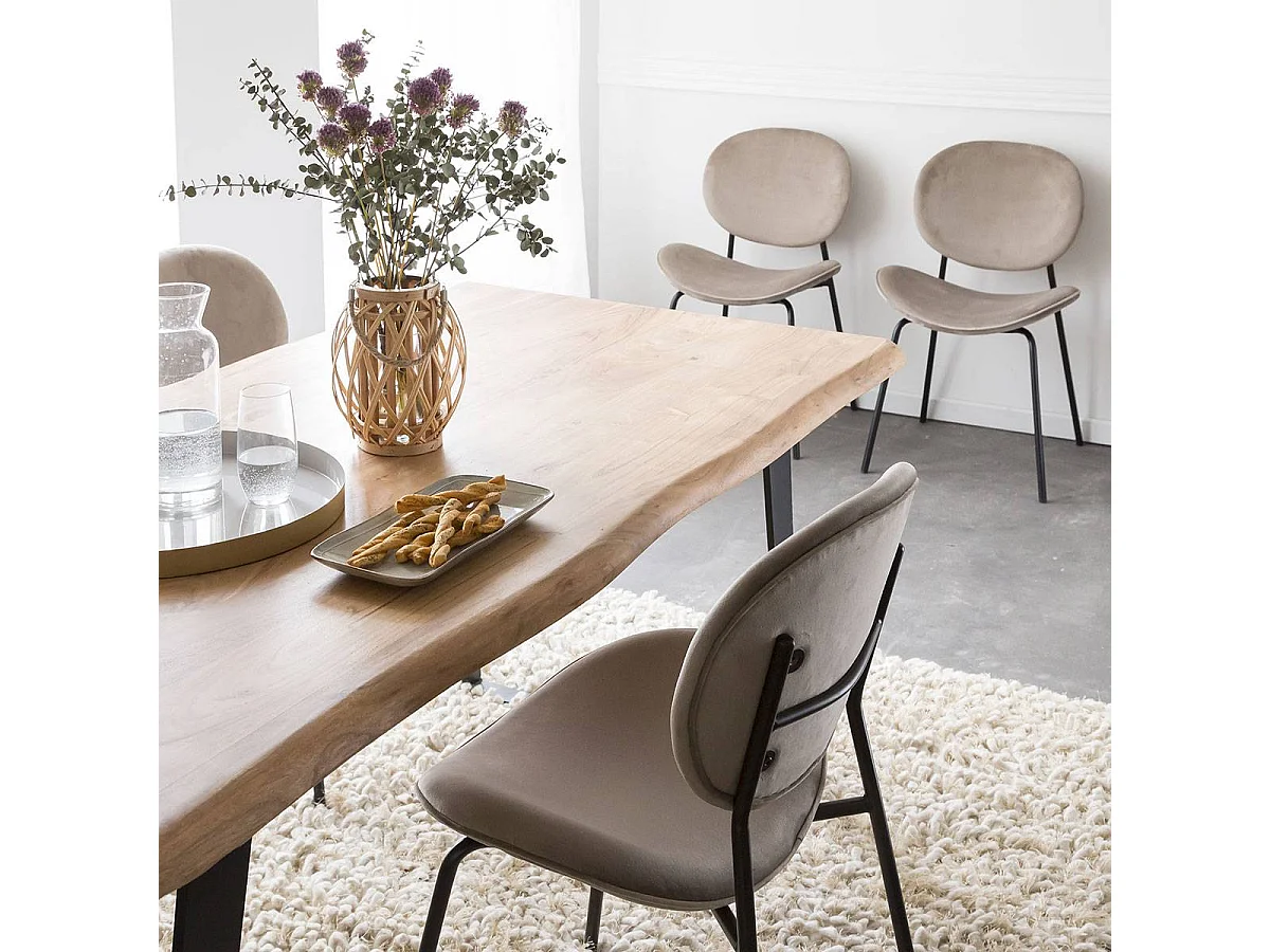 Juego de 2 sillas de terciopelo marrón glaseado Sohane con patas de compás vintage