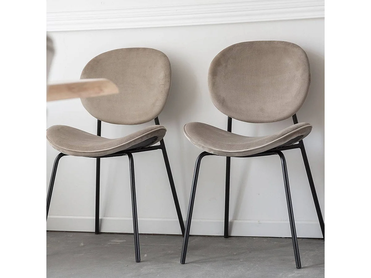 Juego de 2 sillas de terciopelo marrón glaseado Sohane con patas de compás vintage