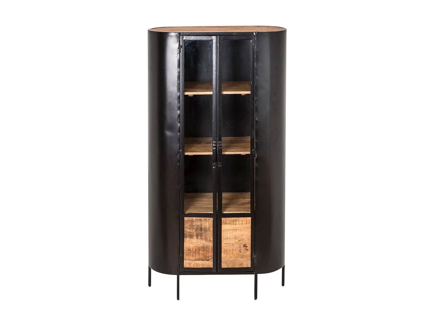 Vitrina de metal Achille estilo industrial con apertura abatible, sin LED, color negro, dimensiones 168x90x41cm