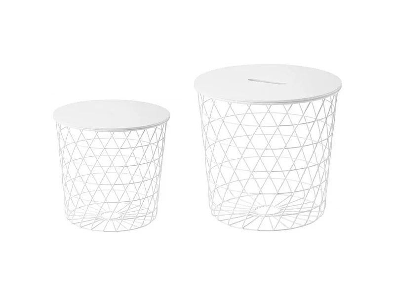 2 tables basses gigognes rondes métal filaire blanc - EVY