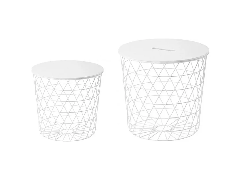 2 tables basses gigognes rondes métal filaire blanc - EVY