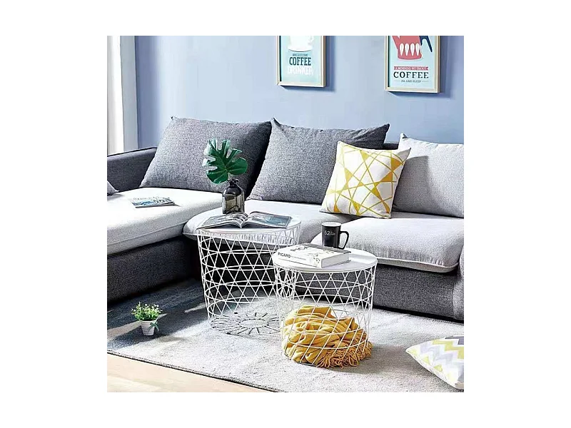 2 tables basses gigognes rondes métal filaire blanc - EVY