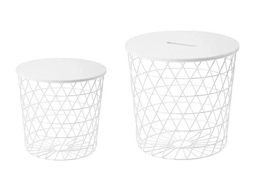 2 tables basses gigognes rondes métal filaire blanc - EVY