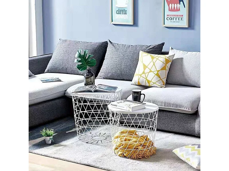 2 tables basses gigognes rondes métal filaire blanc - EVY