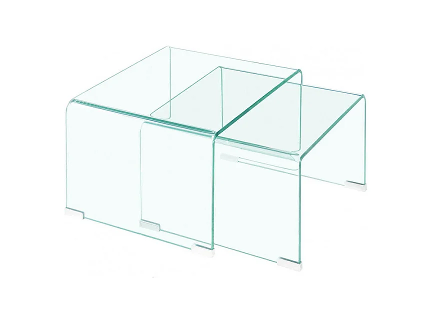 2 tables d'appoint gigognes L. 50 cm en verre trempé - ICE
