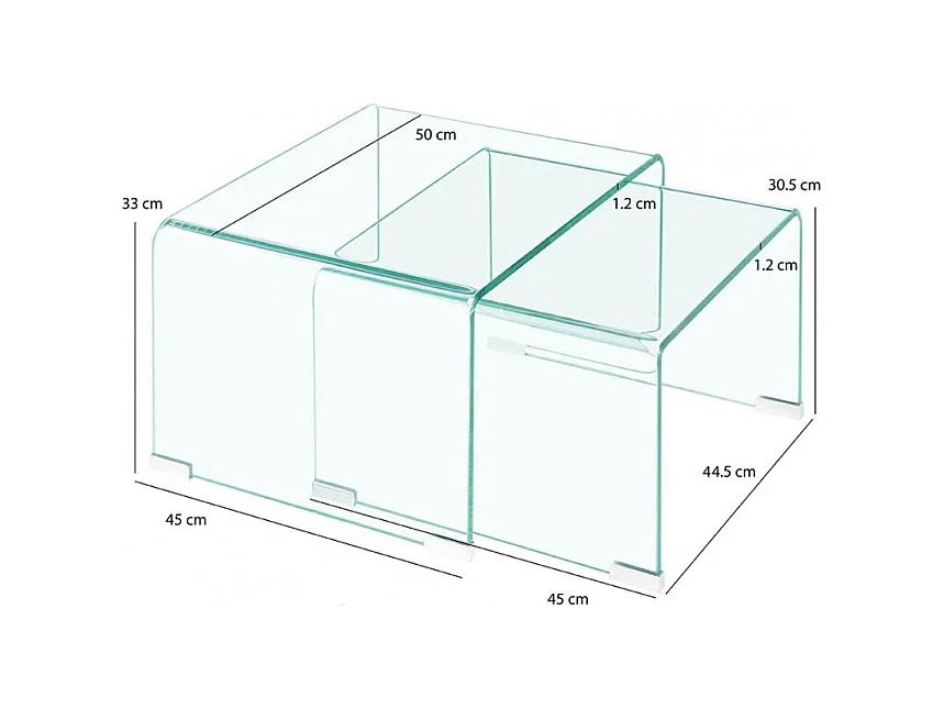 2 tables d'appoint gigognes L. 50 cm en verre trempé - ICE