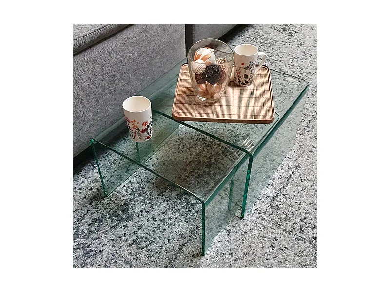 2 tables d'appoint gigognes L. 50 cm en verre trempé - ICE