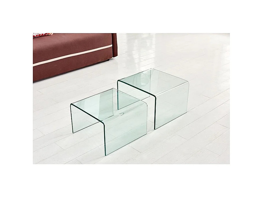 2 tables d'appoint gigognes L. 50 cm en verre trempé - ICE