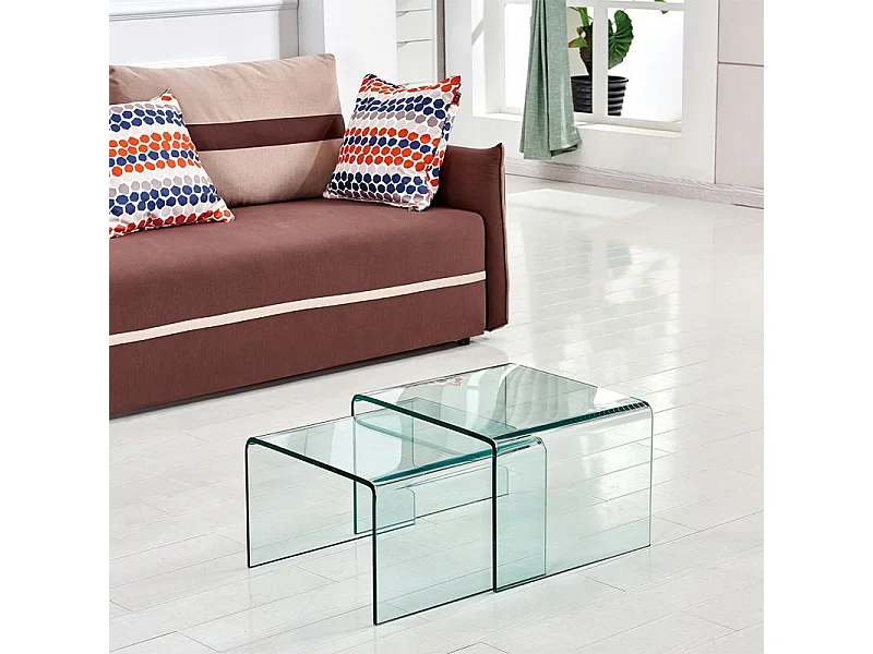 2 tables d'appoint gigognes L. 50 cm en verre trempé - ICE