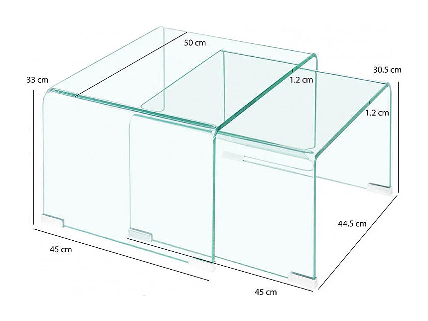 2 tables d'appoint gigognes L. 50 cm en verre trempé - ICE
