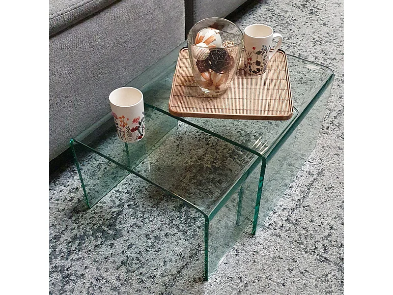 2 tables d'appoint gigognes L. 50 cm en verre trempé - ICE