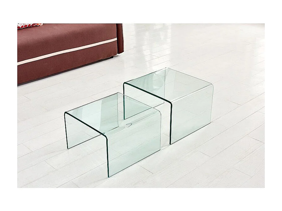 2 tables d'appoint gigognes L. 50 cm en verre trempé - ICE